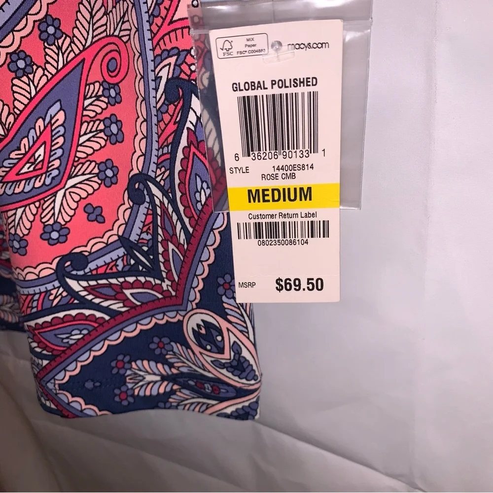 Charter Club Women's Paisley Bohemian Tunic Blouse Multicolor 3/4 Sleeve Medium - Picture 3 of 6